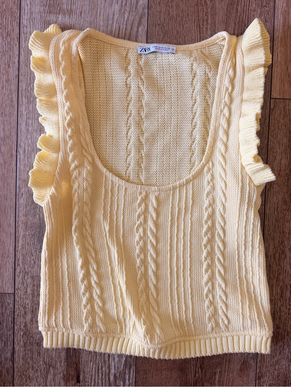Zara Pale Yellow Cable Knit Ruffle Tank